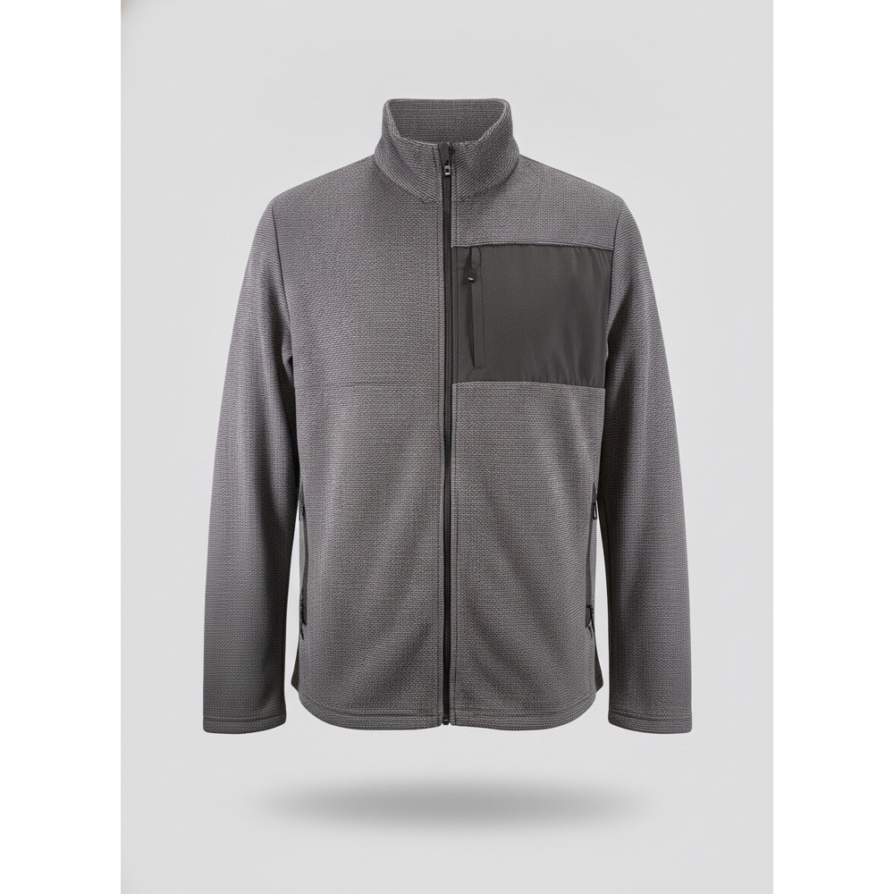 Mens PGA Tour Full Zip Waffle Knit Fleece Jacket Gray Outdoor Hiking Coat